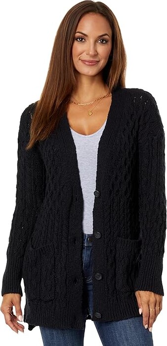 Lucky Brand Mixed Cable Cardigan (Black) Women's Sweater - ShopStyle
