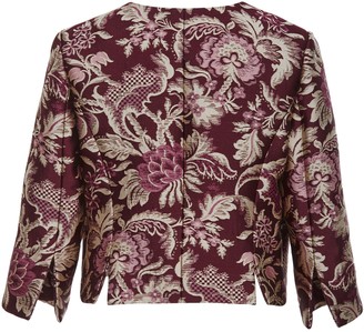 Oscar de la Renta Floral Damask Silk-Satin Jacquard Jacket