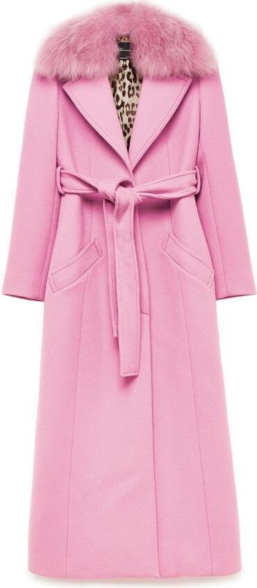 Topshop Longline Faux Fur Coat in Pink