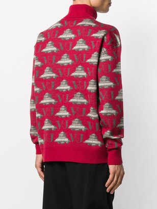 Undercover Turtle-Neck Embroidered Sweater