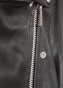 Women's Black Leather Biker Jacket With Zip Pockets