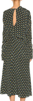 Marni Limoges-Print Long-Sleeve Silk Midi Dress, Dark Yellow