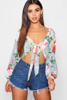 Thumbnail for your product : boohoo Petite Floral & Stripe Tie Front Crop Top