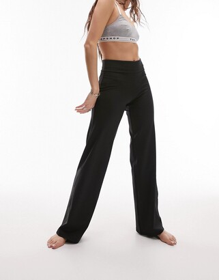 Topshop fold over waist yoga straight leg pants in black - ShopStyle