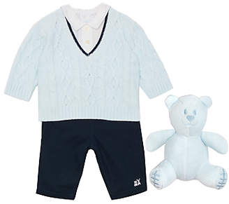 Emile et Rose Baby V-Neck Jumper, Shirt & Trousers Set, Blue