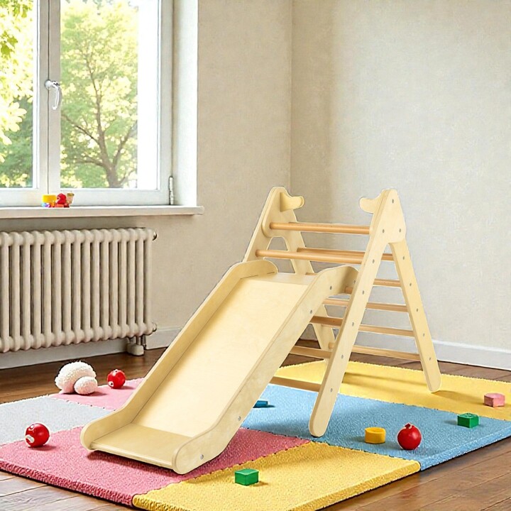 Hivvago Wooden Toddler Climbing Triangle with Multi-Position Slide
