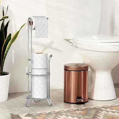 JES ENTERPRISES Chrome Freestanding Toilet Paper Holder – Bathroom Tissue Stand