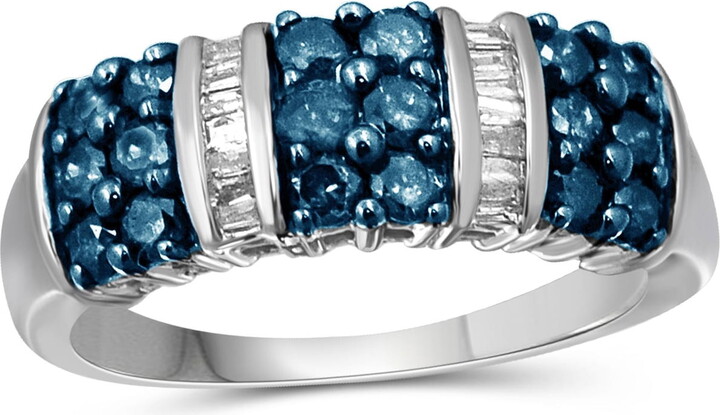 JewelersClub Sterling Silver Blue & White 1 Carat Diamond Ring for Women| Dual-Colored Ring Band with Round Diamonds