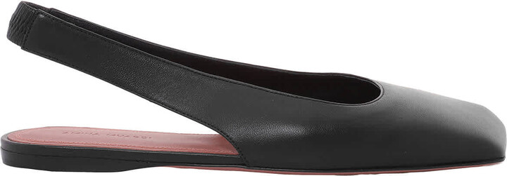 Amina Muaddi Nappa Black Ane Slingback Flats