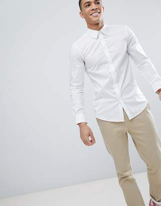 Benetton Slim Fit Shirt with Stretch in White