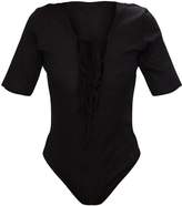 Thumbnail for your product : PrettyLittleThing Black Soft Rib Tie Front Thong Bodysuit