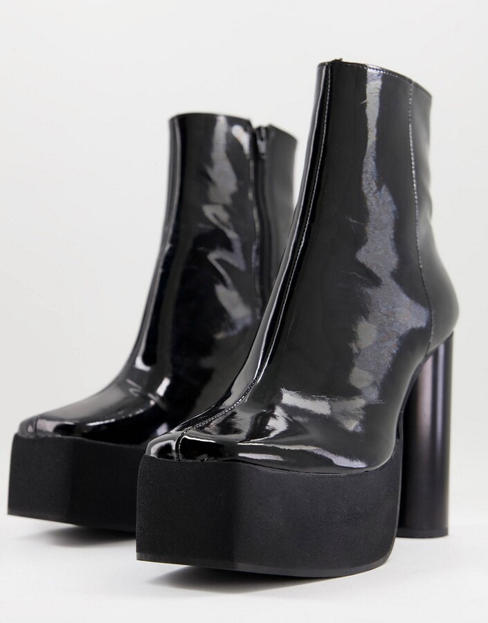 ASOS DESIGN platform heeled chelsea boots in patent black leather -  ShopStyle