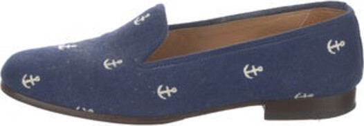Stubbs & Wootton Canvas Loafers Blue Printed Round-Toes