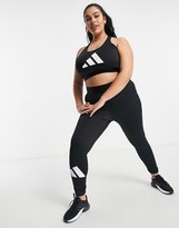 Thumbnail for your product : adidas Training Plus 3 bar logo racer back medium support sports bra in black