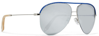 Victoria Beckham Aviator-Style Leather-Trimmed Acetate And Metal Sunglasses