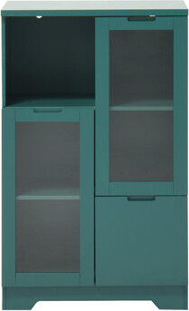 Latitude Run Green Mdf Painted Multipurpose Cabinet With Glass Doors Drawer & Open Storage - For Bedroom & Living Room