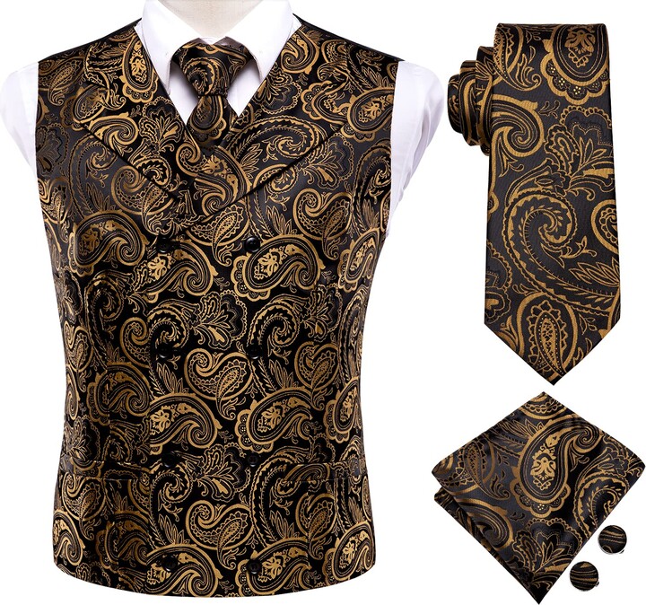 mens gold waistcoat and tie