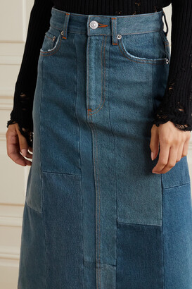 Balenciaga Patchwork Denim Midi Skirt - Blue