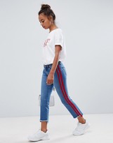 Thumbnail for your product : Only Petite straight leg crop jean with sports stripe in blue
