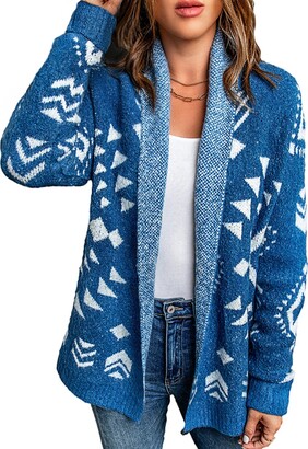 Paitluc Aztec Cardigan Sweaters for Women Oversized Sweaters Chunky Knit Cardigan Button Up Sweater Fall Coats Warm Cardigans for Women Blue XL