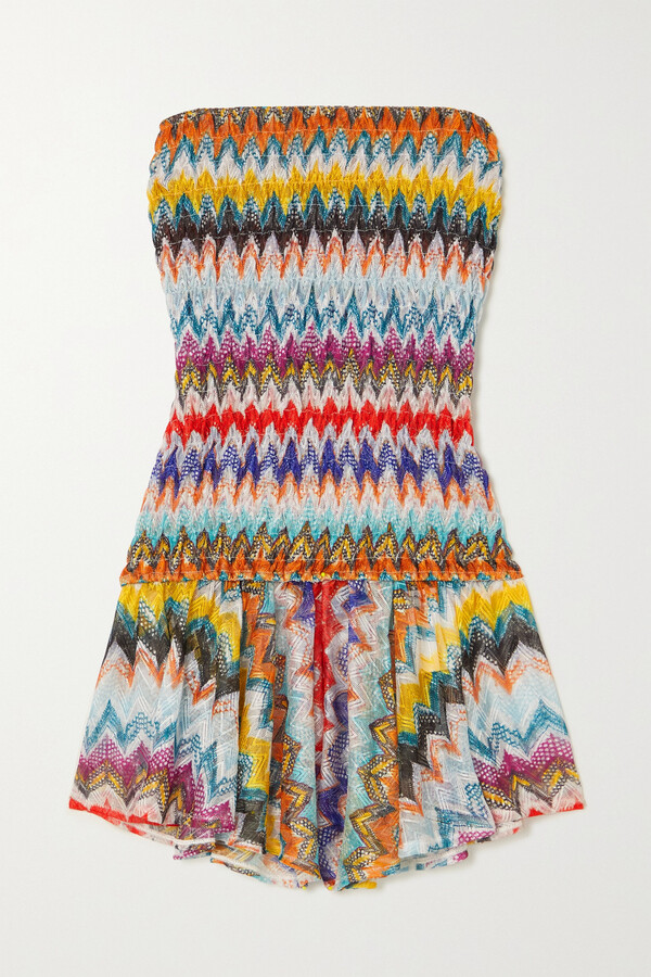 Missoni Mare Strapless Shirred Crochet-knit Playsuit - White - ShopStyle  Swimsuit Coverups