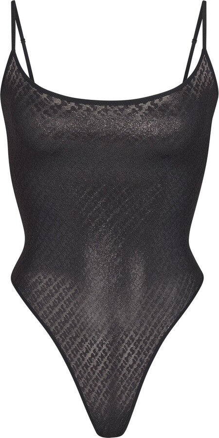 SKIMS BODYSUIT WOMEN 4X Ivory Logo Mesh Cami Bodysuit Spaghetti Strap Sheer  Top $50.27 - PicClick AU