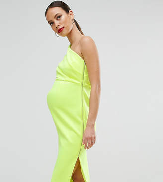 ASOS Maternity One Shoulder Scuba Deep Fold Midi Dress With Exposed Zip