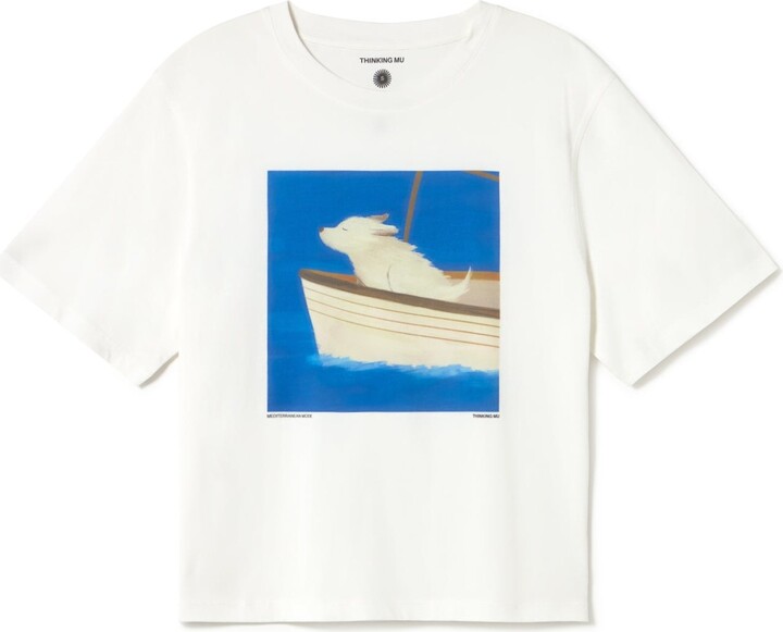 Thinking Mu White T-Shirt Sailor Dog Lucia