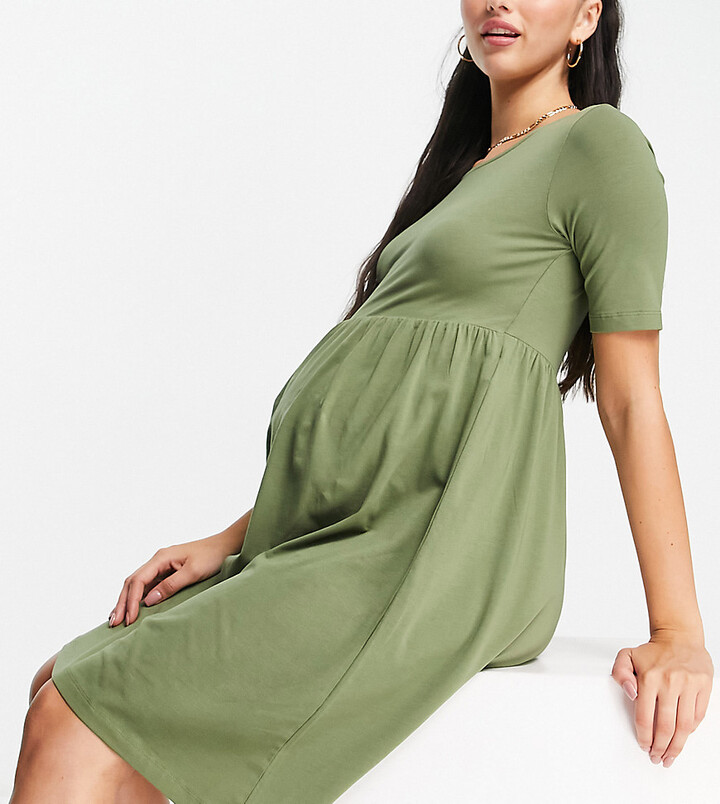 Mama Licious Mamalicious Maternity exclusive cotton smock t-shirt dress in  sage green - MGREEN - ShopStyle