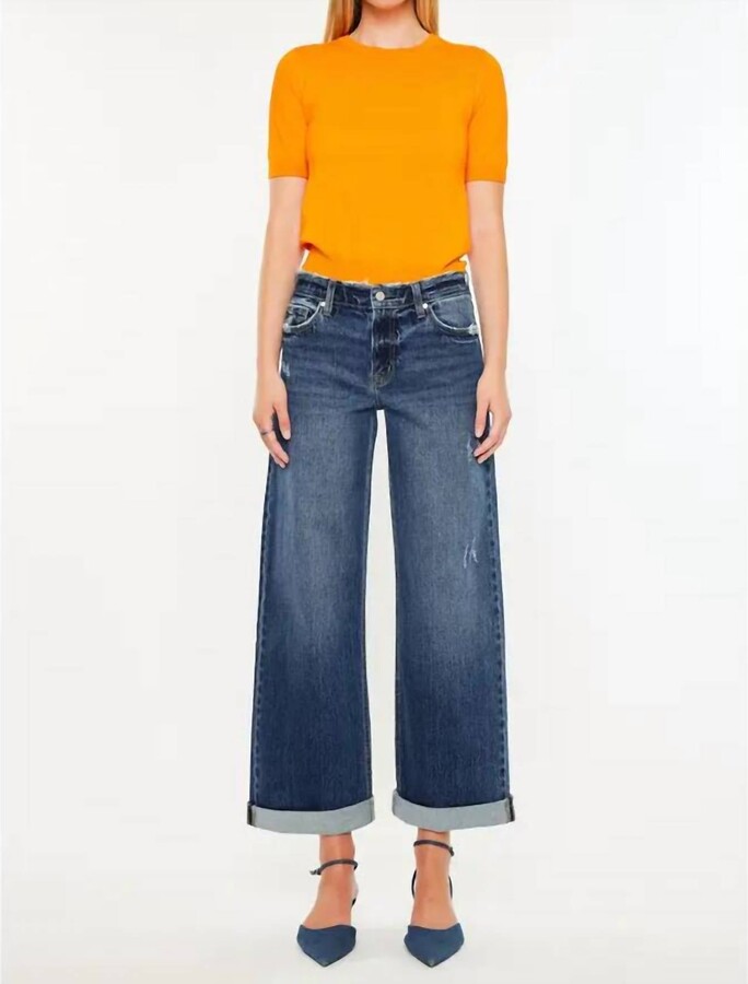 Kancan Rosie High Rise Wide Leg Jeans In Dark Wash
