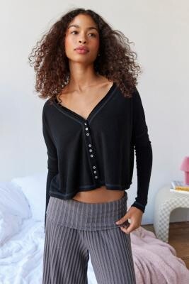 Out From Under Chloe Cosy Button-Up Lounge Top - Black S at Urban Outfitters  - ShopStyle Lingerie & Nightwear
