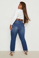 Thumbnail for your product : boohoo Plus Distressed High Waisted Mom Jeans