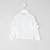 Thumbnail for your product : River Island Mini girls white knit frill sleeve cardigan