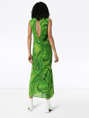 Collina Strada Ruched Swirl-Print Midi Dress
