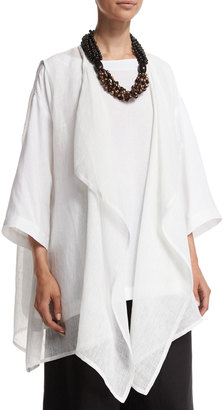 eskandar Waterfall-Front Sleeveless Linen Vest, White