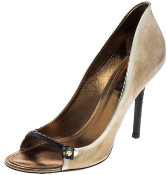 Louis Vuitton -Oh Really Gold Lock Peep Toe burgundy Suede Pump Heels -  Size 39