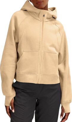 LASLULU Womens Athletic Hoodies Zipper Long Sleeve Crop Tops Oversized  Winter Warm Sweater Fleece Lined Sweatshirt Workout Tops with Thumb  Hole(Khaki-XX-Large) - ShopStyle