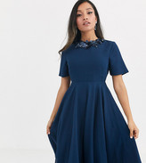 Thumbnail for your product : ASOS DESIGN Petite crop top embellished neckline midi dress