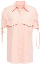 Thumbnail for your product : VVB Cutout Gathered Cotton And Wool-blend Shirt