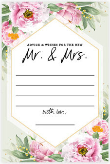 Classic Peonies Wedding Advice & Well Wishes Guest Book Cards For Bride And Groom, 56 Pack