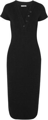 James Perse Button-detailed Ribbed Cotton-blend Jersey Dress
