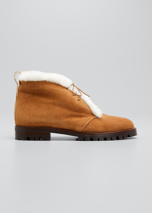 Mircus Suede Shearling Lace-Up Booties