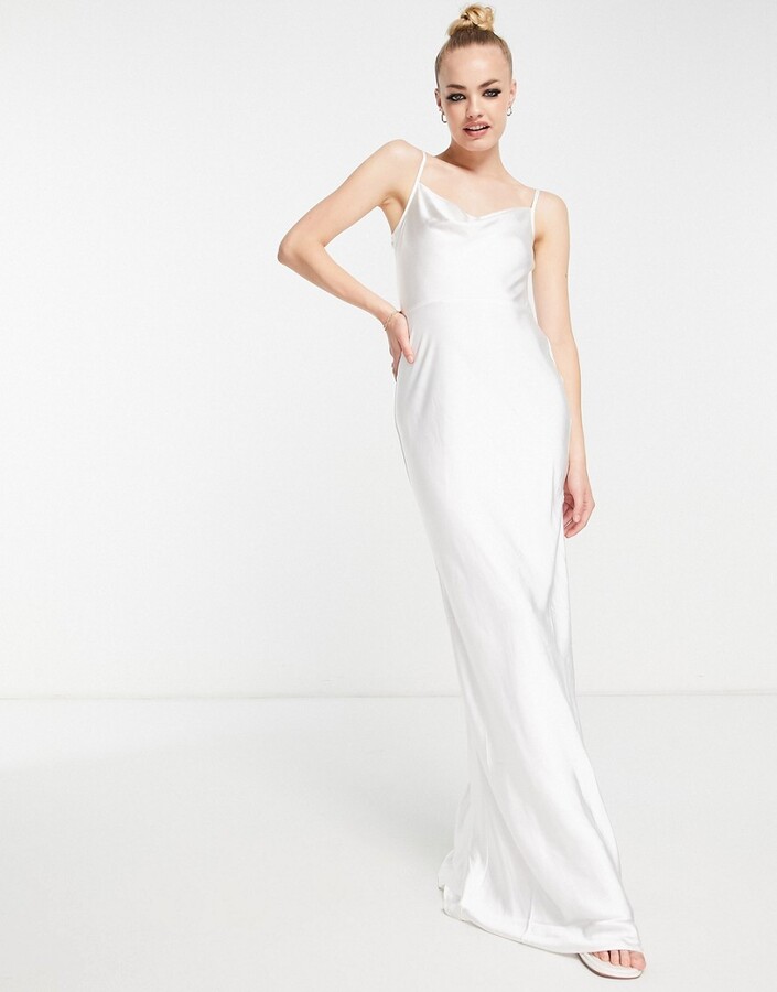 Pretty Lavish Bridal cowl neck satin slip maxi dress in ivory ShopStyle