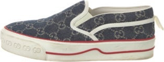 Gucci Denim Slip-On Sneakers Blue GG Denim & GG Logo Round-Toes Platform Lace-Up Closure at Uppers Designer