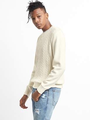 Cable-Knit Pullover Crewneck Sweater in Combed Cotton