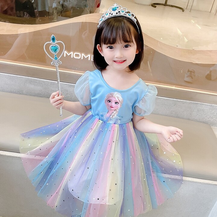 New Disney Frozen Elsa Anna Princess Summer Girls Dress for Children Girl clothes Short Sleeve Ball Gown Carnival Party Dresses