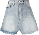 Frayed-Hem Denim Mini Skirt 