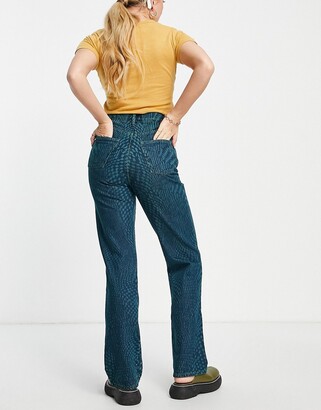 Topshop Kort jeans in green warp print - ShopStyle