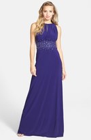 Thumbnail for your product : JS Boutique Embellished Cutaway Jersey Gown