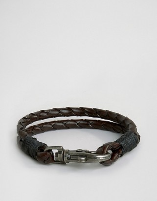 Jack and Jones Jacjack Leather Braid Bracelet In Black